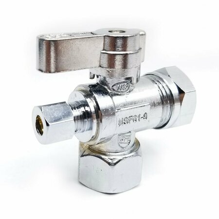 THRIFCO PLUMBING 1/2 Inch FIP x 1/2 Inch Slip Joint x 1/4 Inch Comp Quarter Turn Brass Angle Stop Valve 4406483